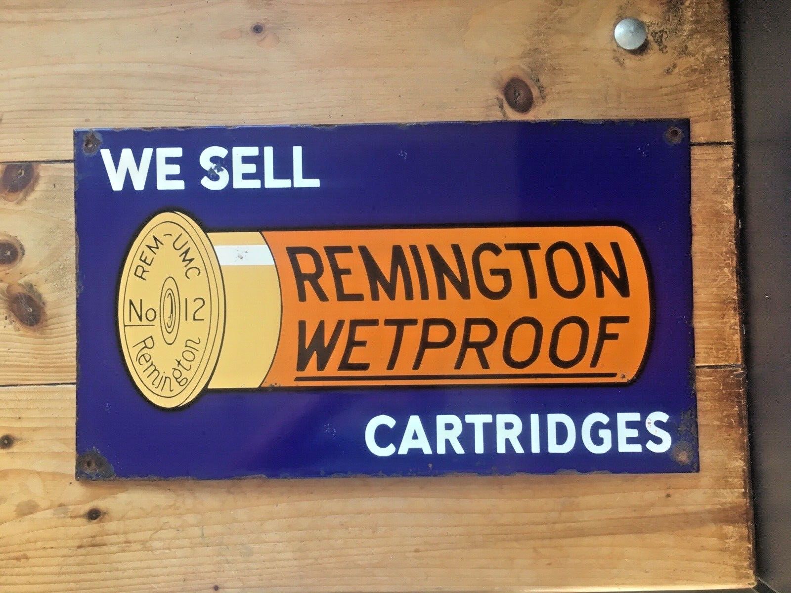 We Sell Remington Wetproof Cartridges Metal Enamel Shotgun Ammo Sign Man Cave photo furniture