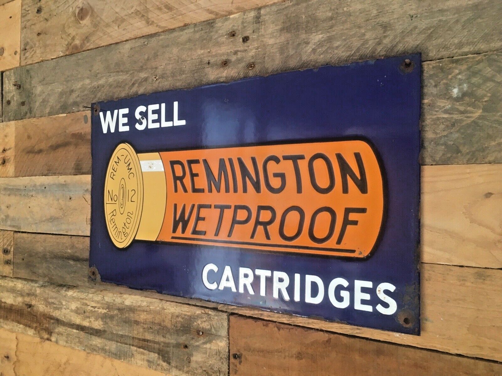 600.0 We Sell Remington Wetproof Cartridges Metal Enamel Shotgun Ammo Sign Man Cave photo