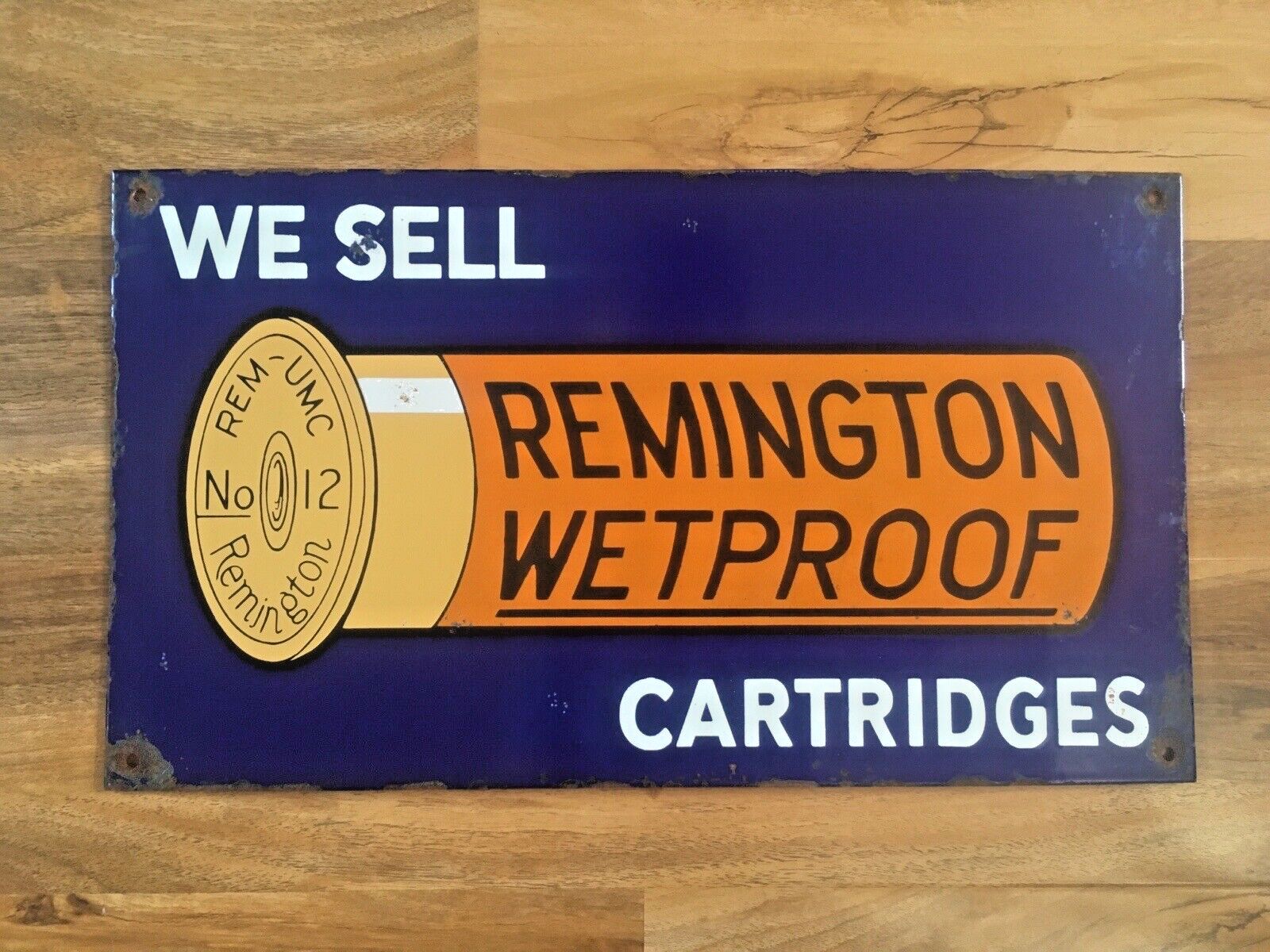 photo vinterior We Sell Remington Wetproof Cartridges Metal Enamel Shotgun Ammo Sign Man Cave