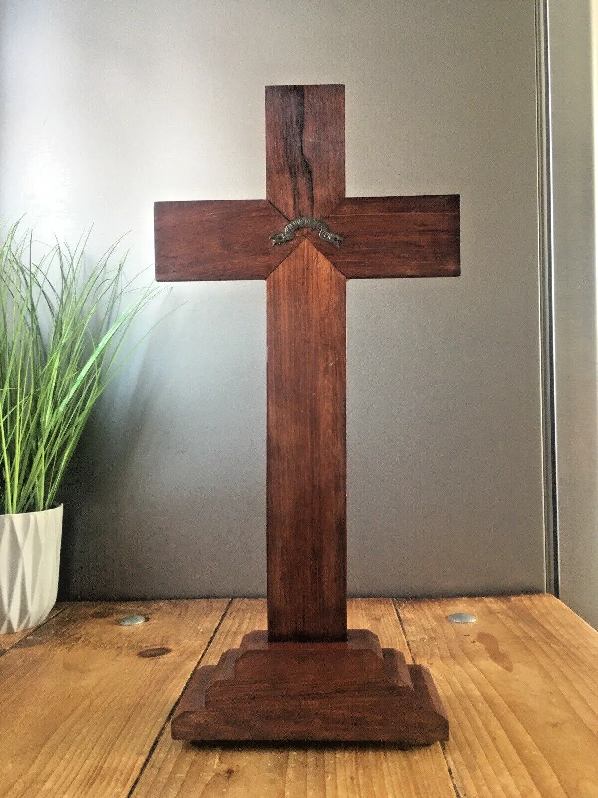 Large Antique Art Deco Wood & Mother Of Pearl Altar Crucifix Church Cross Jesus photo buy