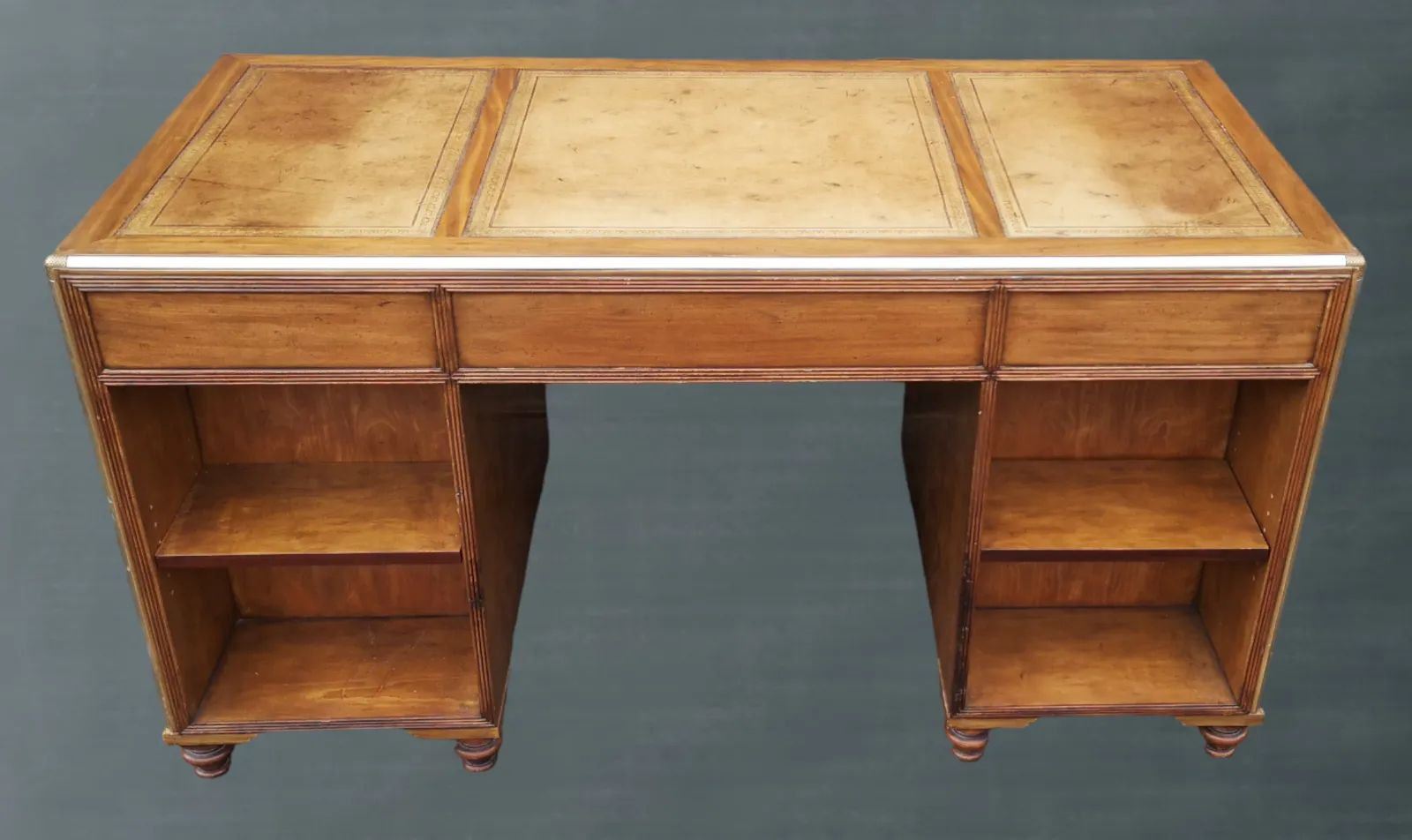 photo vintage English Campaign Style Pedestal Desk By Baker Furniture Collectors Edition