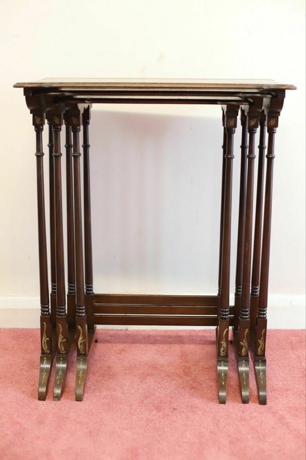 Fine Set Of Three Victorian Mahogany Hand Painted Nest Of Tables photo Furniture