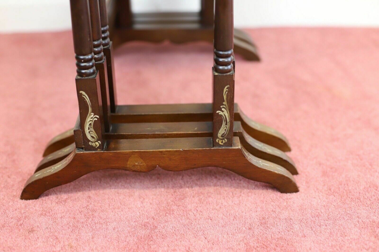 Fine Set Of Three Victorian Mahogany Hand Painted Nest Of Tables photo buy