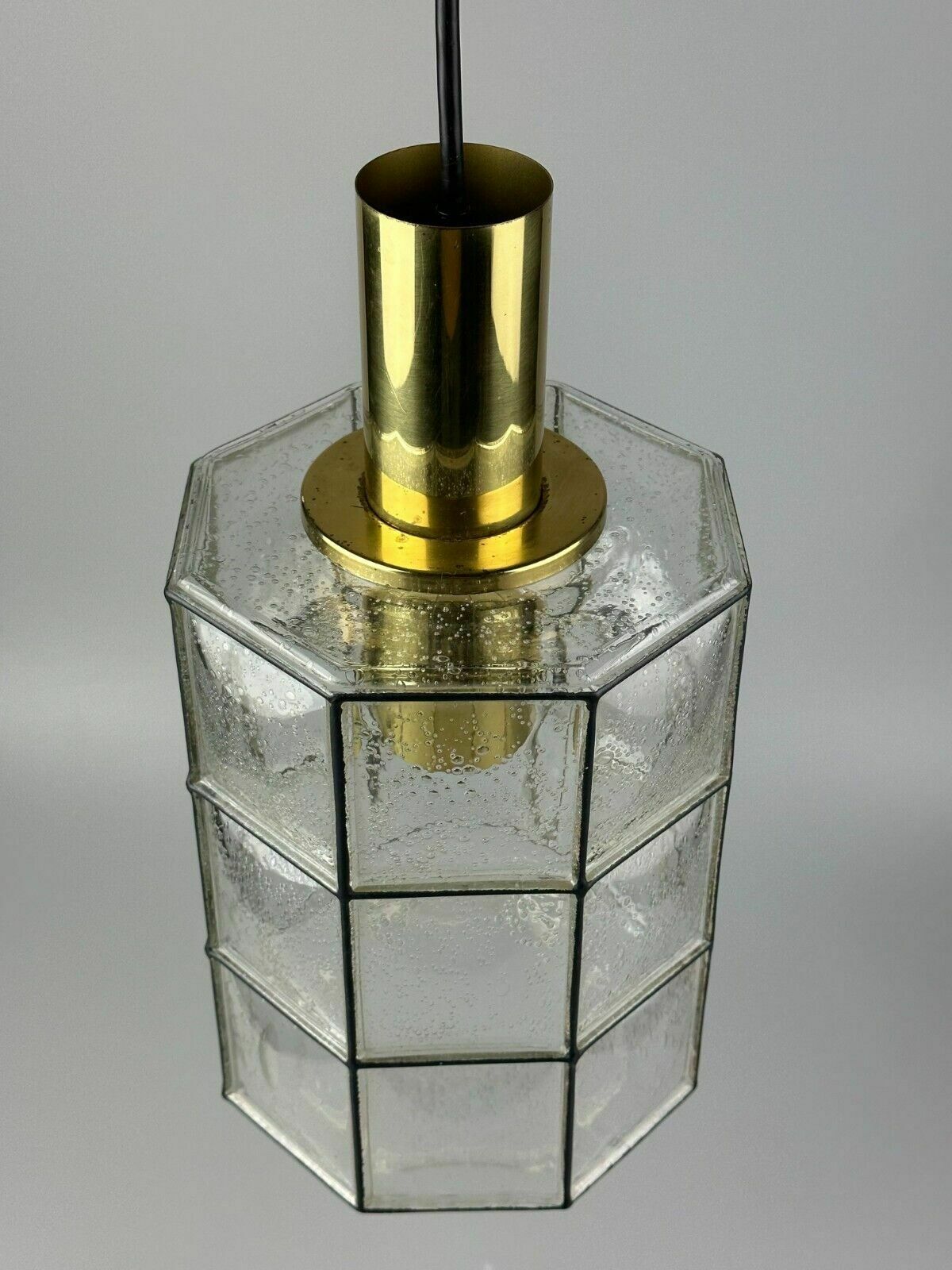 60s 70s Ceiling Lamp Glashütte Limburg Germany Glass & Brass Space Age photo for sale