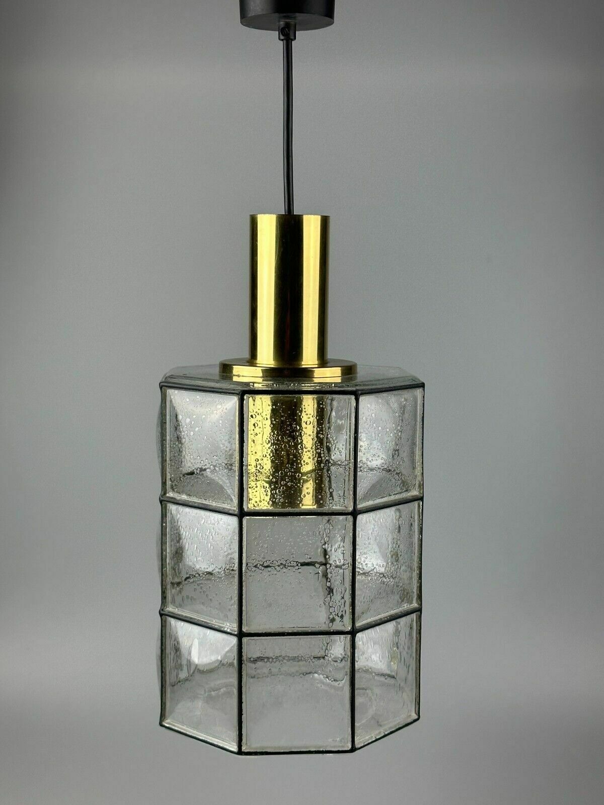 60s 70s Ceiling Lamp Glashütte Limburg Germany Glass & Brass Space Age photo Lighting