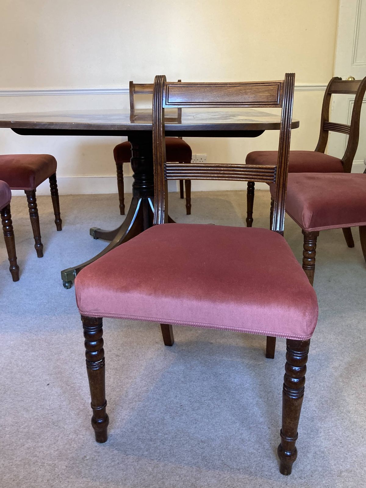 Stunning English Georgian Regency Mahogany Dining Table Set And 6 Chairs photo vintage