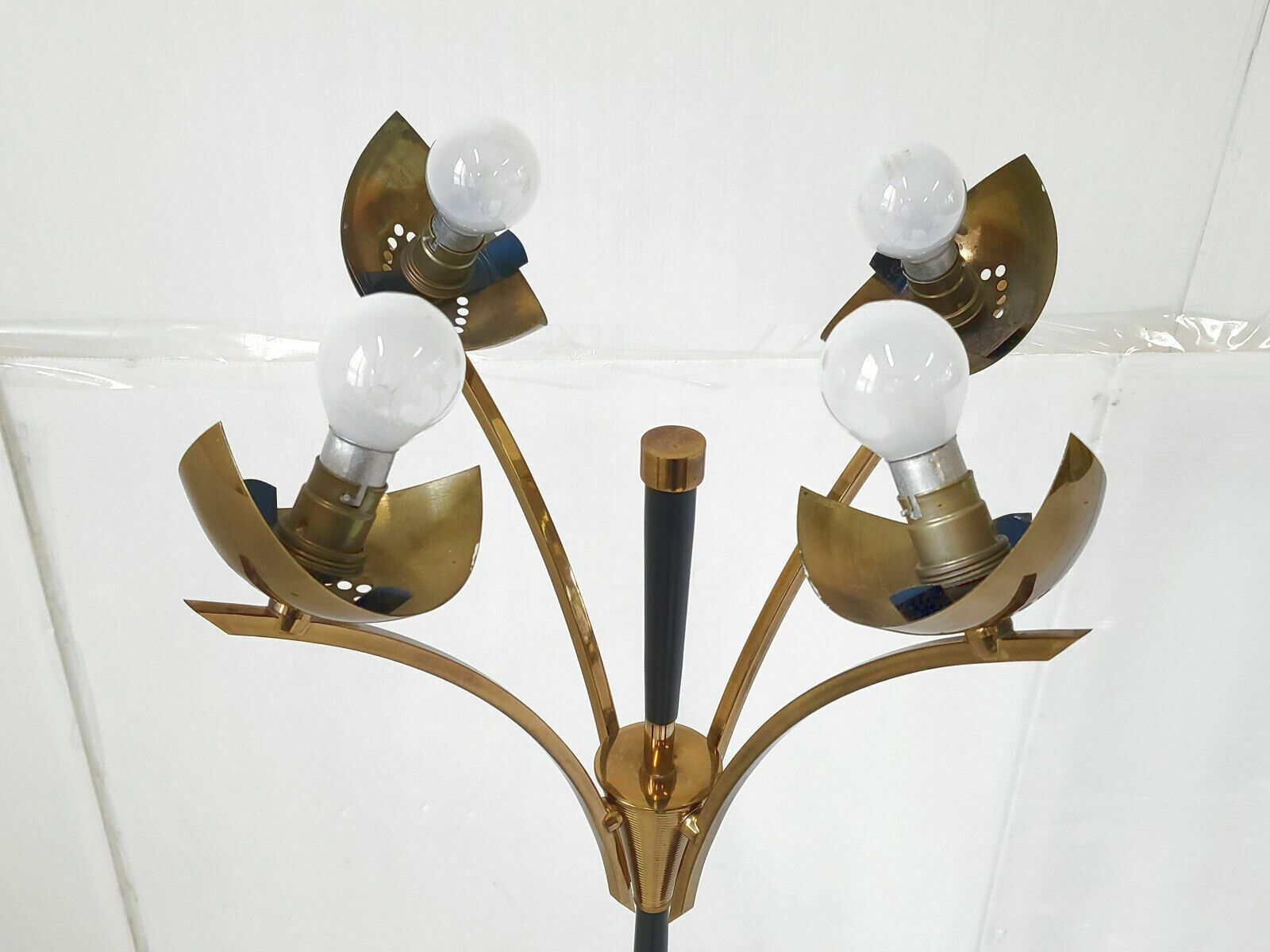 Vintage Floor Lamp 1950 House Arlus Brass Steel Glass 50s Retro Rockabilly photo vintage