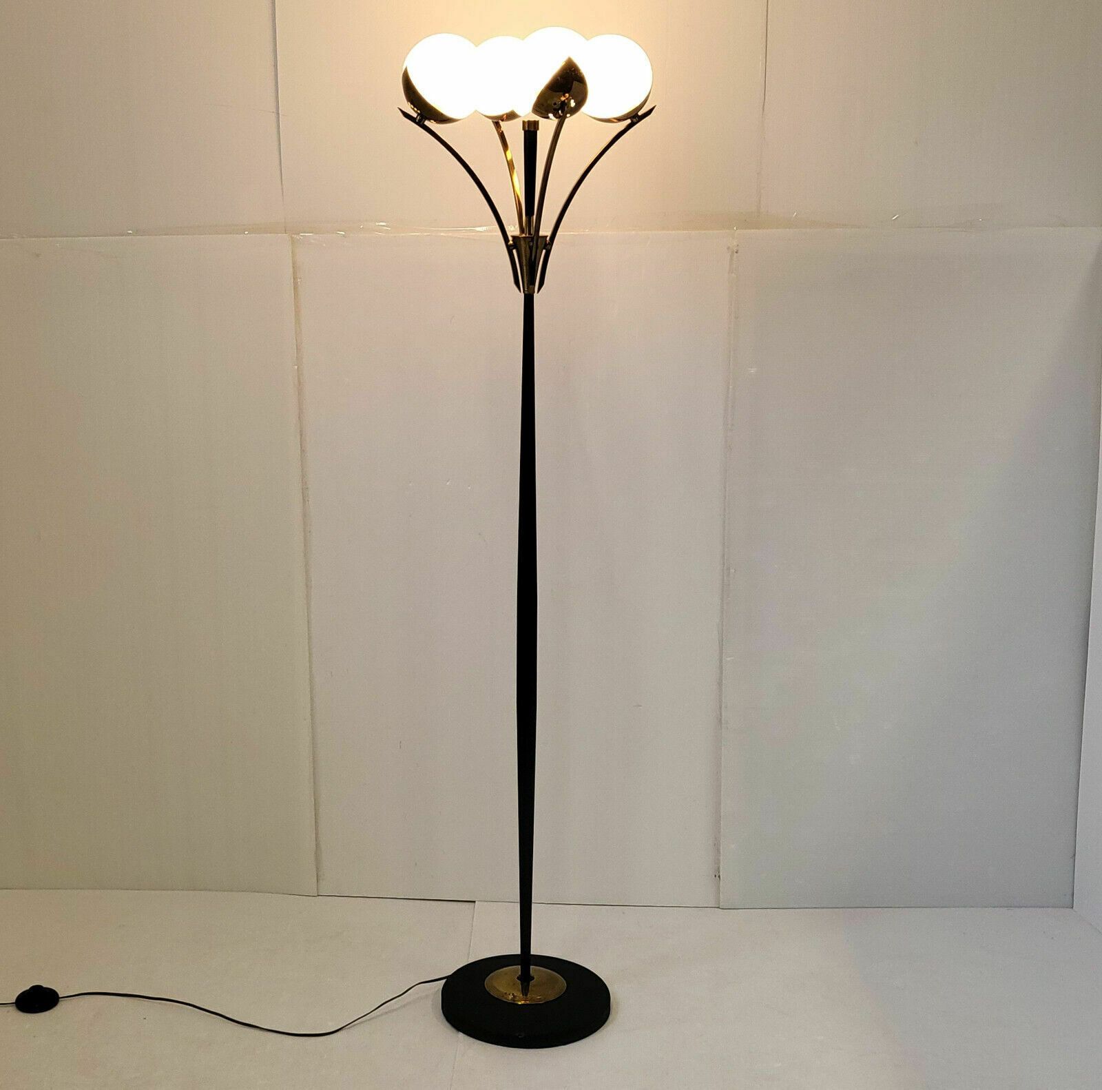 photo for sale Vintage Floor Lamp 1950 House Arlus Brass Steel Glass 50s Retro Rockabilly