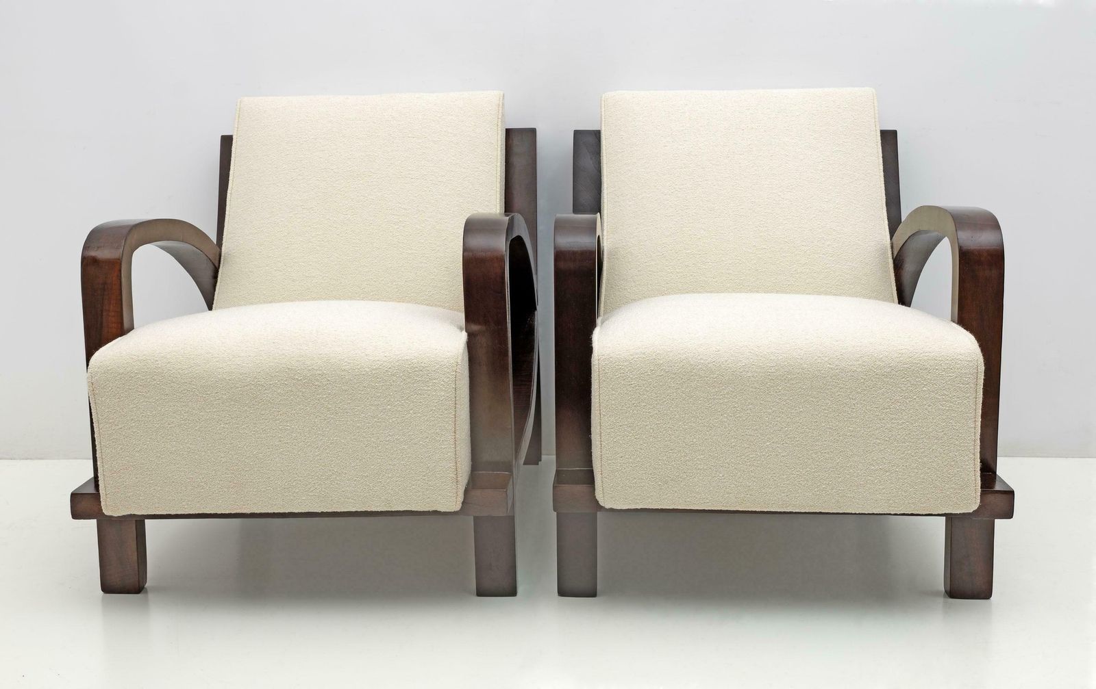 Pair Of Art Dèco Italian Bouclè And Walnut Chaise Longues, 1930s photo furniture