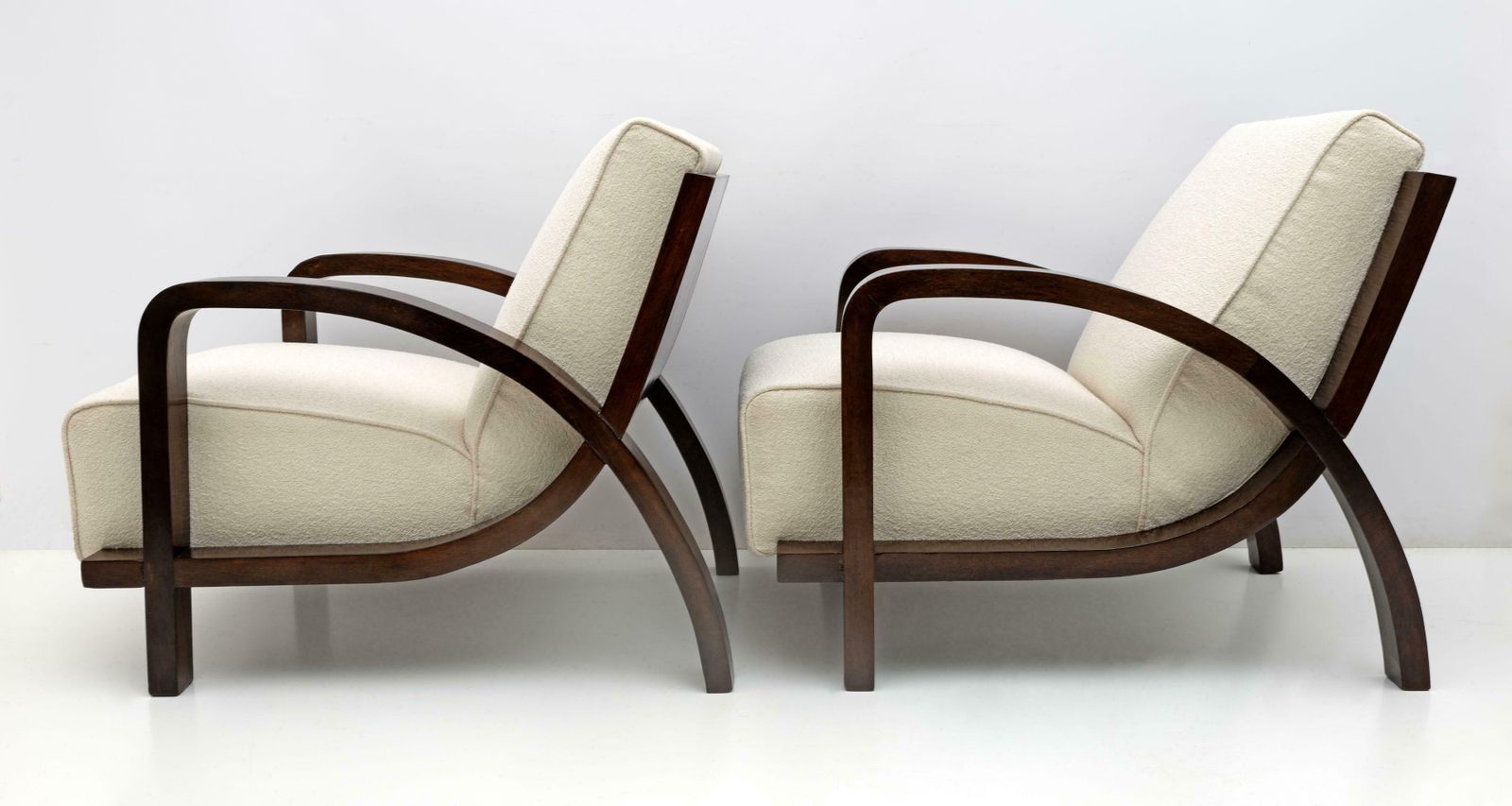 Pair Of Art Dèco Italian Bouclè And Walnut Chaise Longues, 1930s photo Furniture