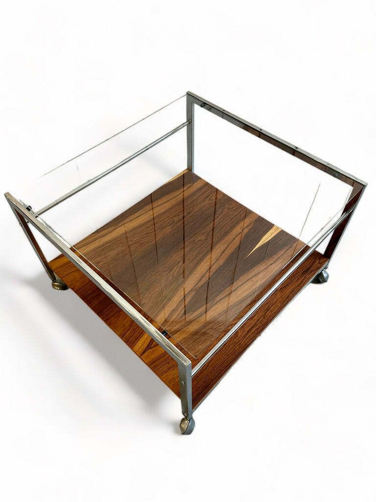 Fabulous Midcentury Merrow Associates Rosewood Chrome & Glass Coffee Table Circa 1960