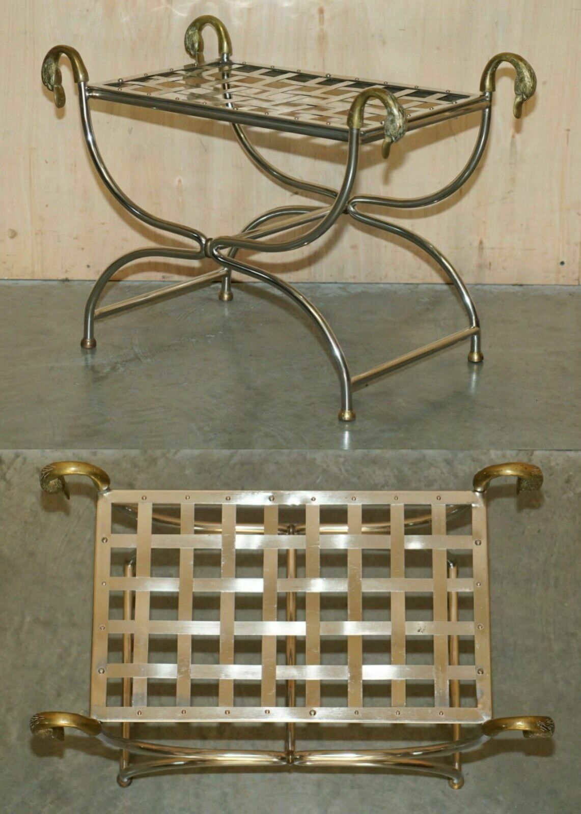 Circa 1940's Maison Jansen Duck / Swan Head Side Table Polished Chrome & Brass