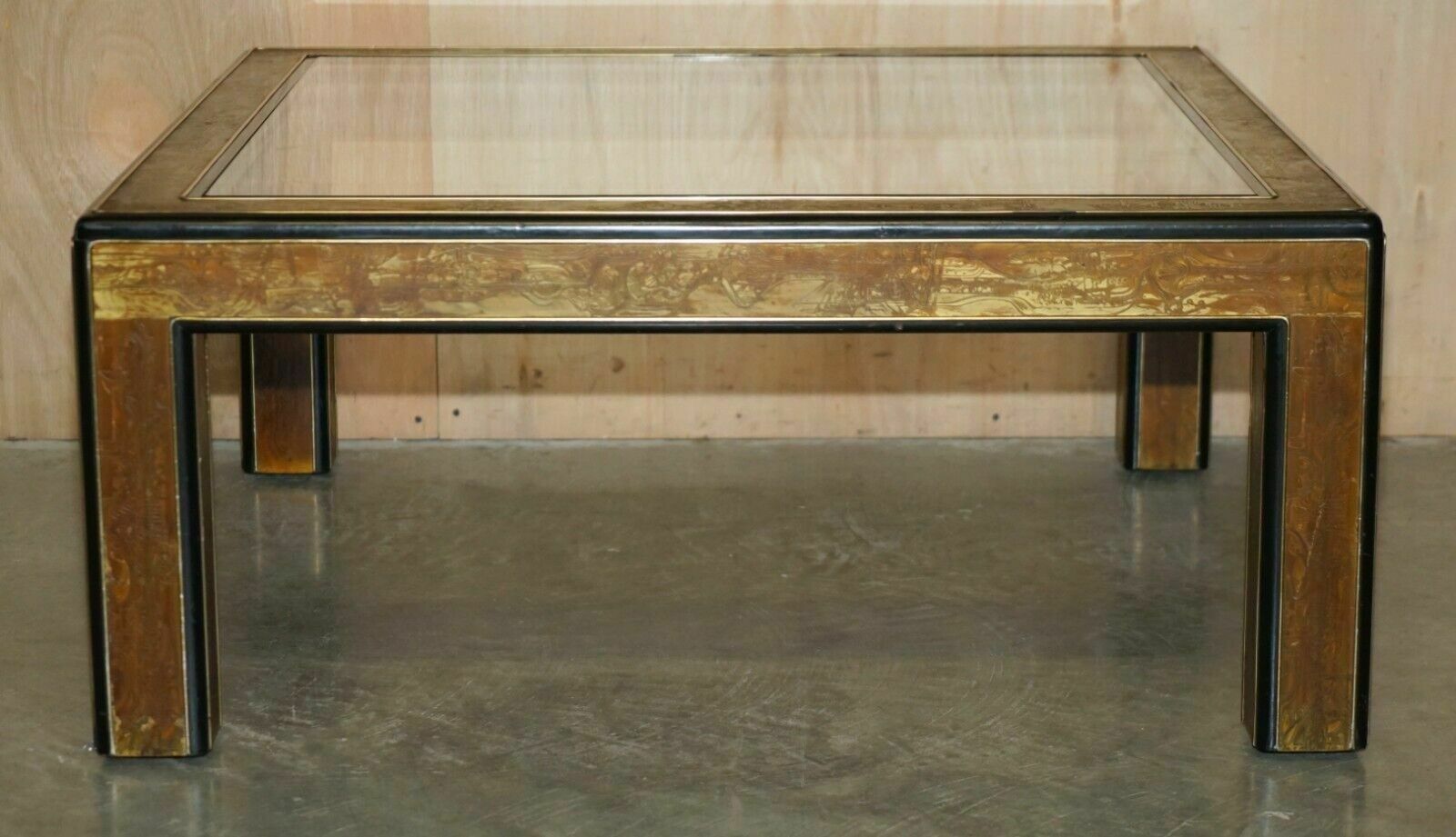 Mid Century Modern Bernhard Rohne Mastercraft Acid Etched Coffee Cocktail Table photo furniture