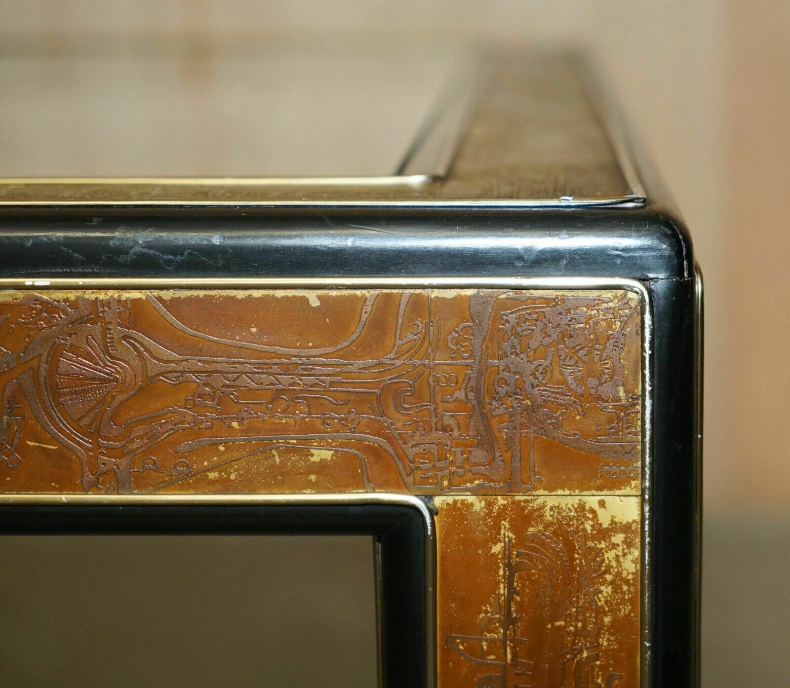 Mid Century Modern Bernhard Rohne Mastercraft Acid Etched Coffee Cocktail Table photo vintage