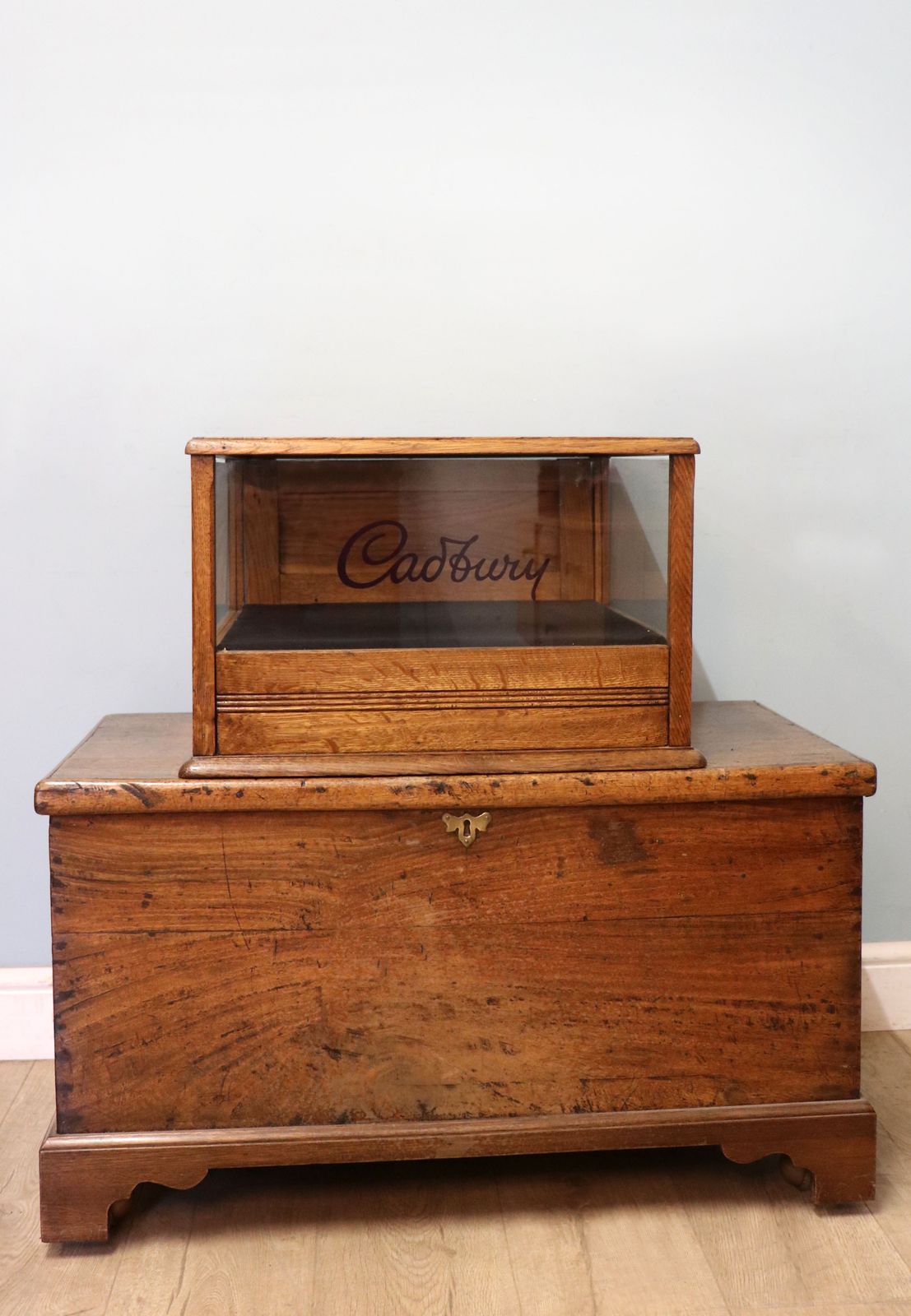 A Lovely Early 20th Century Oak Countertop Display Cabinet, Later Sign Written For Cadburys Chocolate. photo 995.0