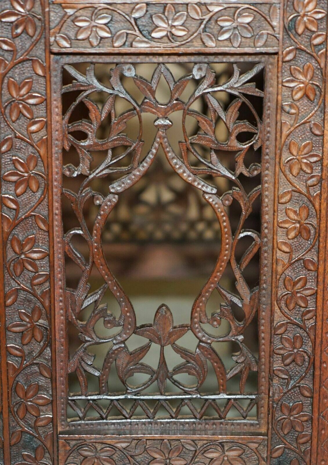 Furniture Ornately Hand Carved Anglo Indian Burmese Side Coffee Lamp Wine Folding Table photo