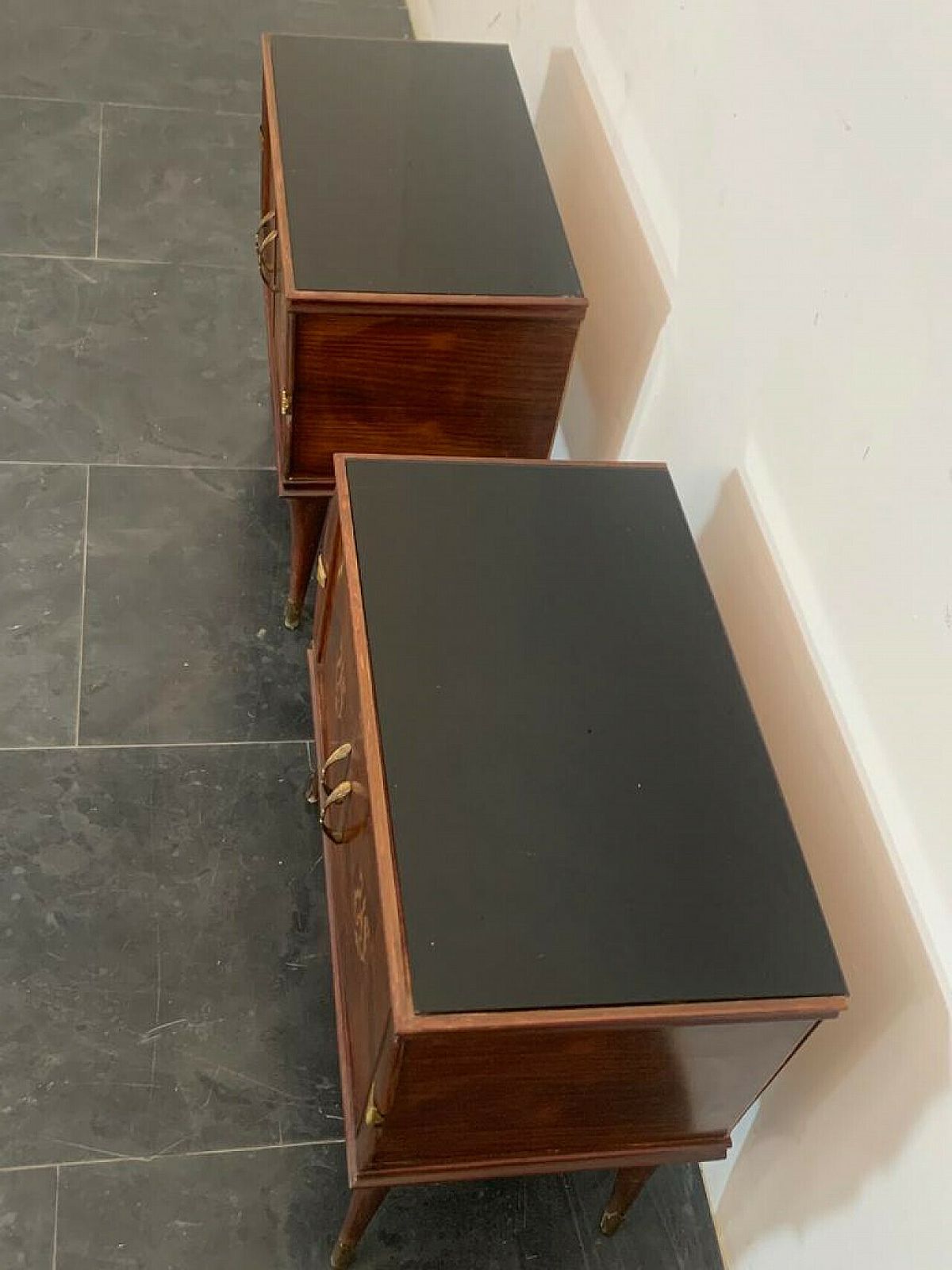Pair Of Rosewood And Brass Bedside Tables, 1950s photo Furniture