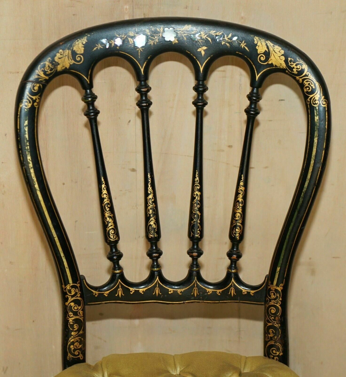 Antique Regency 1815 Ebonised Mother Of Pearl Silk Chesterfield Seat Side Chair photo Furniture