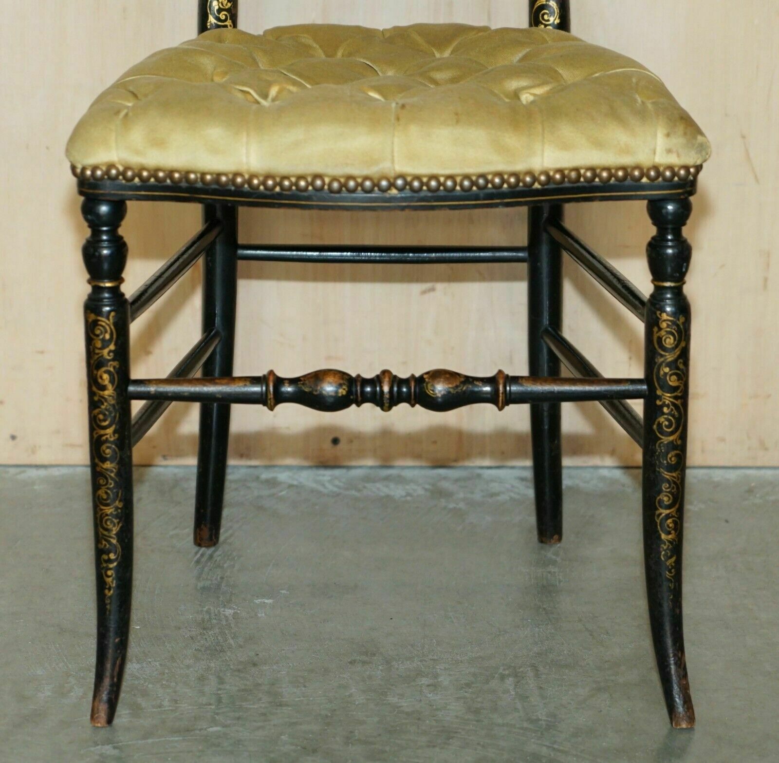 photo furniture Antique Regency 1815 Ebonised Mother Of Pearl Silk Chesterfield Seat Side Chair