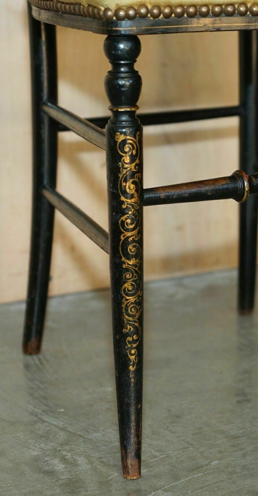 Furniture Antique Regency 1815 Ebonised Mother Of Pearl Silk Chesterfield Seat Side Chair photo