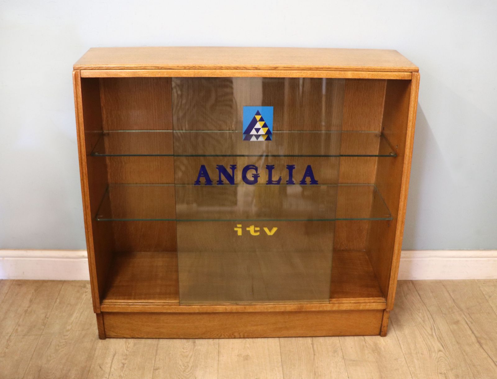 This Lovely Quality Mid Century Retro Display Cabinet Later Sign Written For Anglia Television. photo Furniture