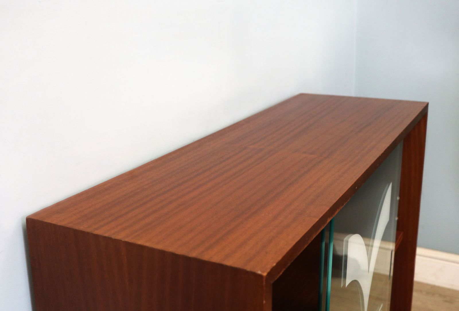 This Lovely Retro Teak Finish Display Cabinet Later Sign Written For Yorkshire Television. photo vinterior