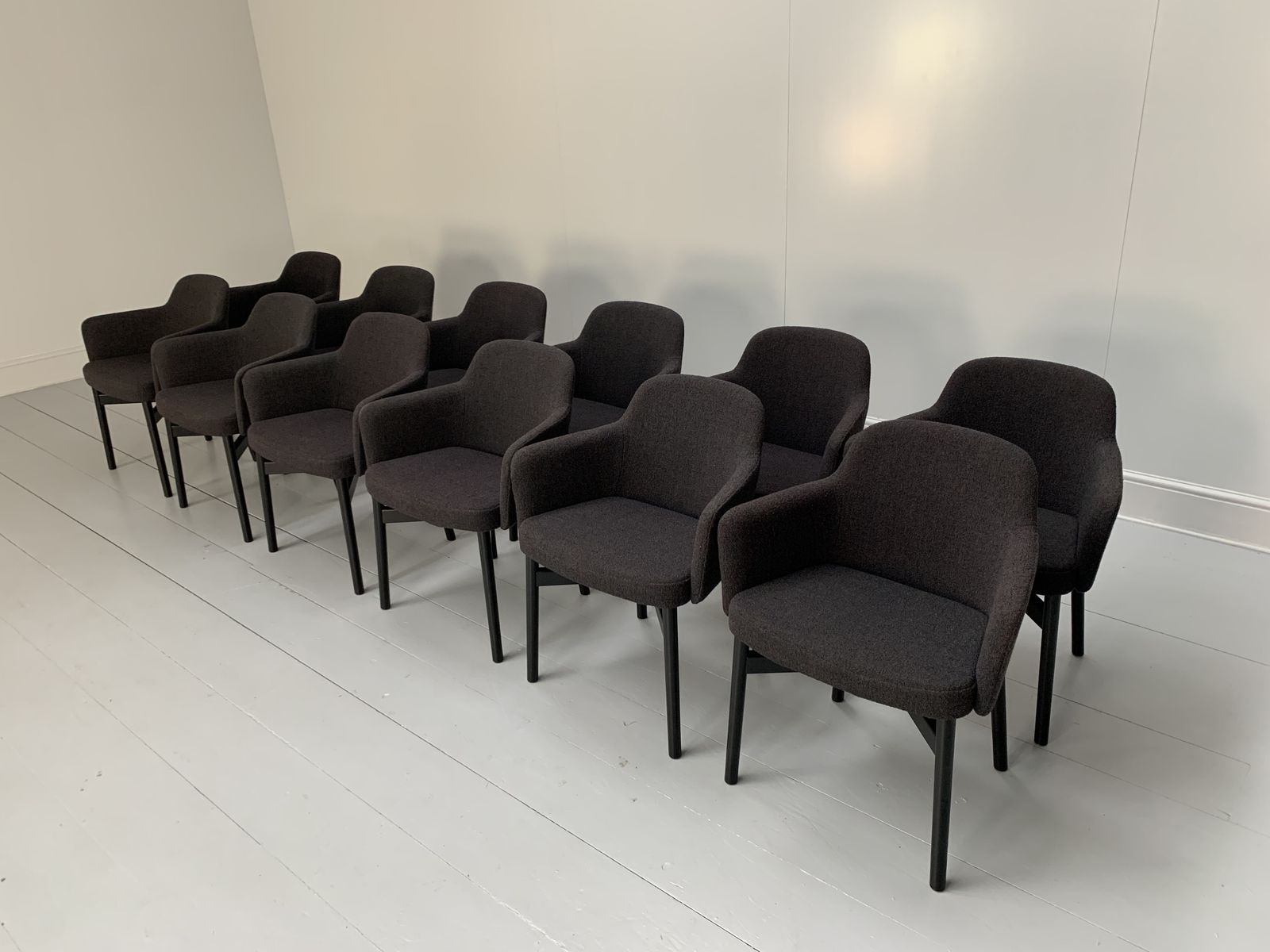 Suite Of 12 Knoll Studio “Krusin 016” Armchairs – In Dark Boucle Wool photo for sale