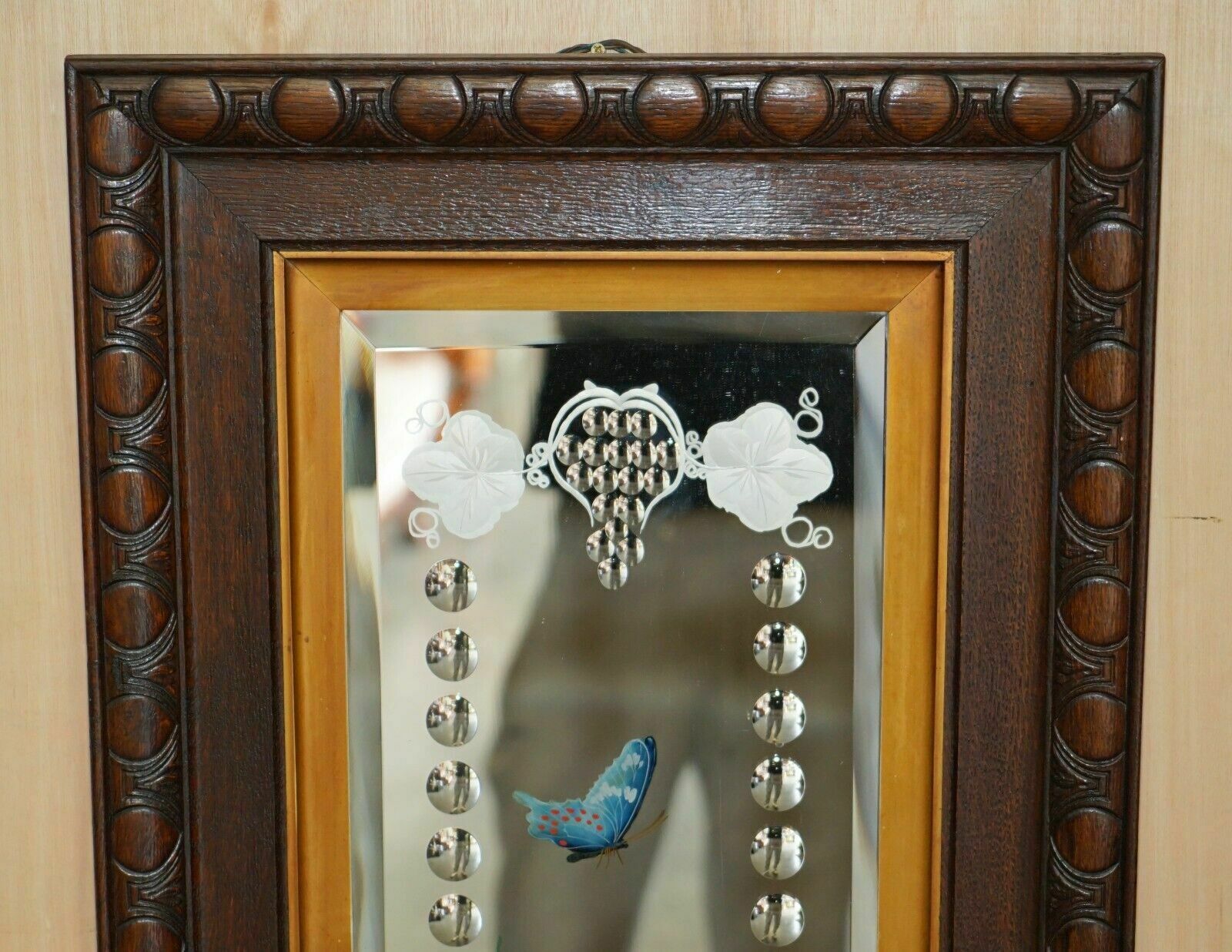 Unique Pair Of Antique Italian Venetian Carved Reverse Painted Bird Mirrors photo for sale