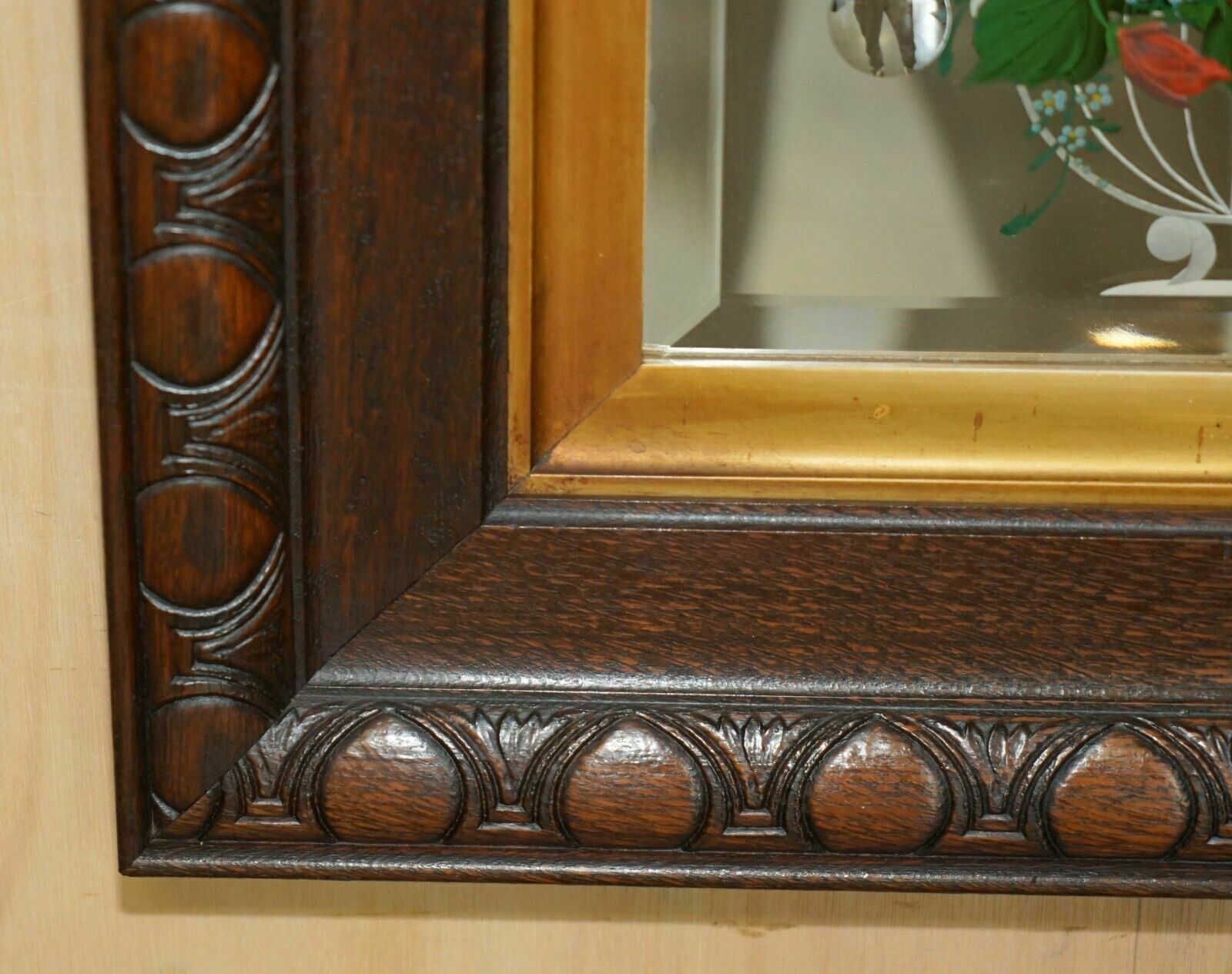 photo for sale Unique Pair Of Antique Italian Venetian Carved Reverse Painted Bird Mirrors