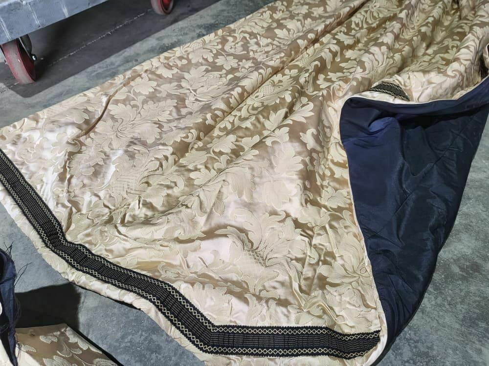 Curtains Large Pelmet Swags Gold Cream Fabric 283cm W X187 Drop 9'3" Wide Lined photo 320.0