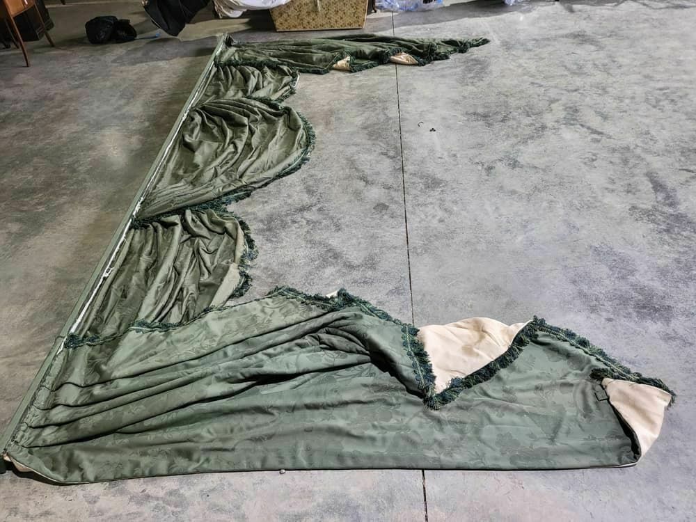 Curtains Large Pelmet Swags 379cm W X 220 Drop 12"5" Wide Lined Green Fabric photo vintage