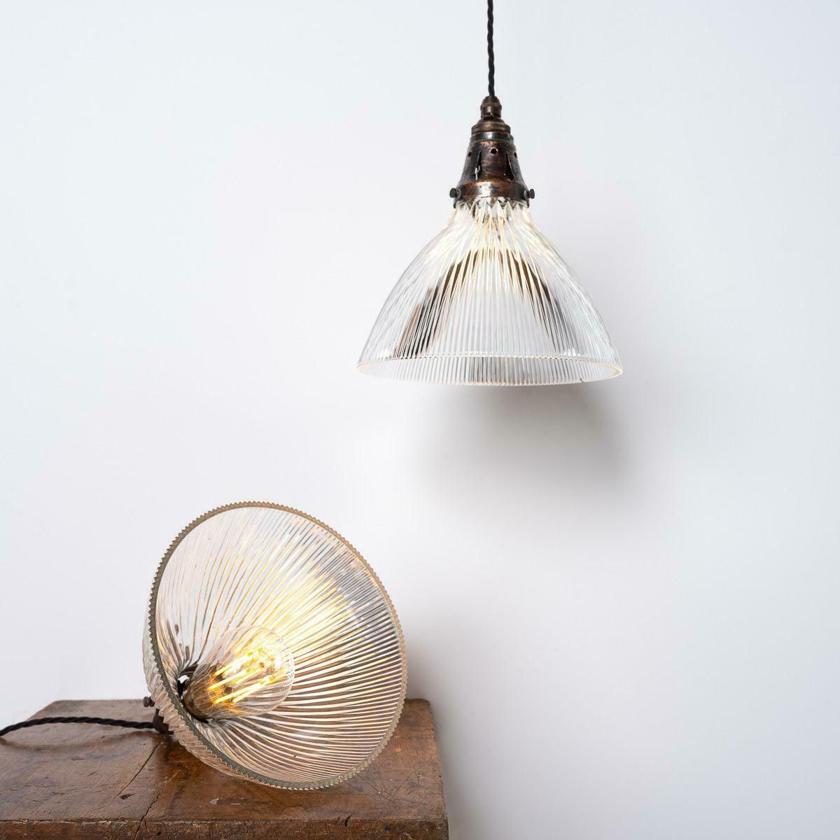 Antique Holophane Pendant Lights With Original Brass Fittings photo 245.0