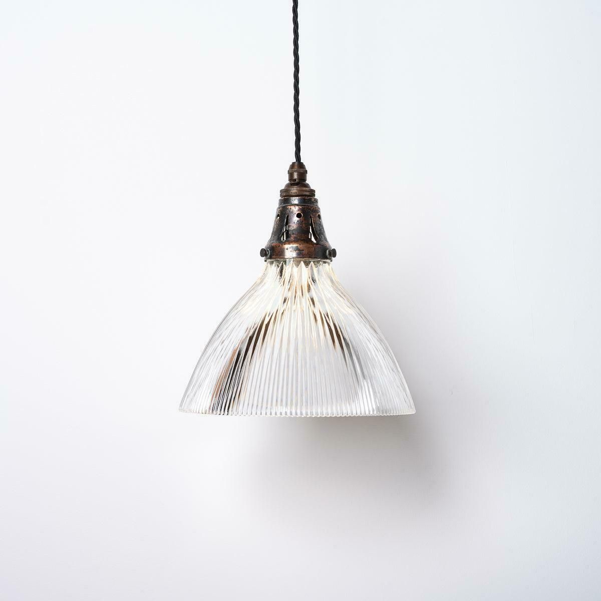 Lighting Antique Holophane Pendant Lights With Original Brass Fittings photo