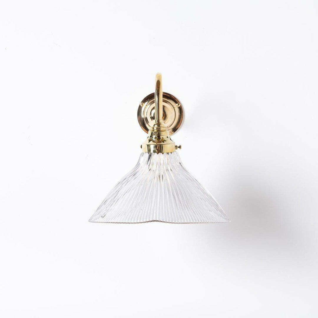 photo buy Antique Holophane Angled Prismatic Glass Wall Lights On Polished Brass Brackets