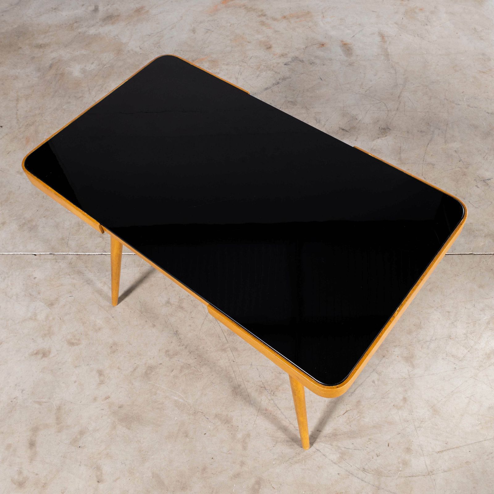 1950’s Czech Side Occasional Table By Jiri Jiroutek – Black Opaxit Glass photo vinterior
