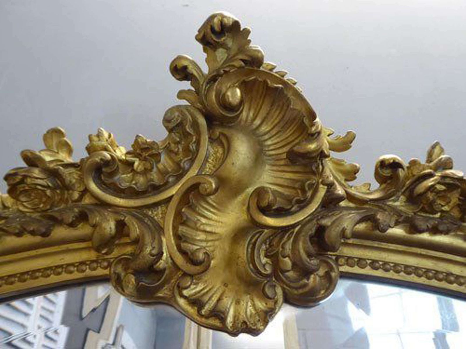 Antique French Mirror   Large Gilt On Red Camel Crested Louis XV Style photo furniture
