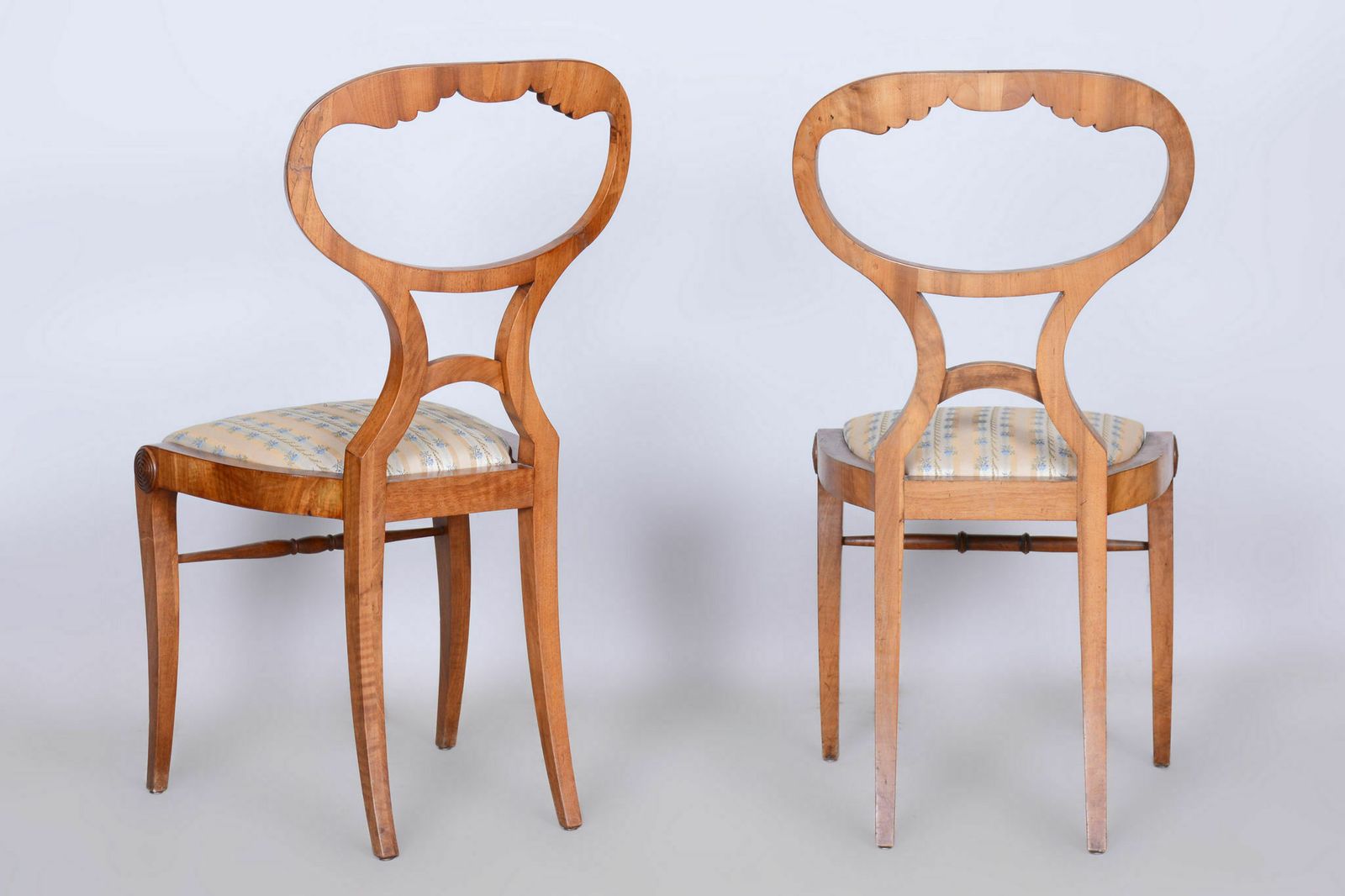 Restored Biedermeier Set Of Four Chairs, Filigree Viennese Chair Model, Oak, Walnut, Vienna, Austria, 1820s photo for sale