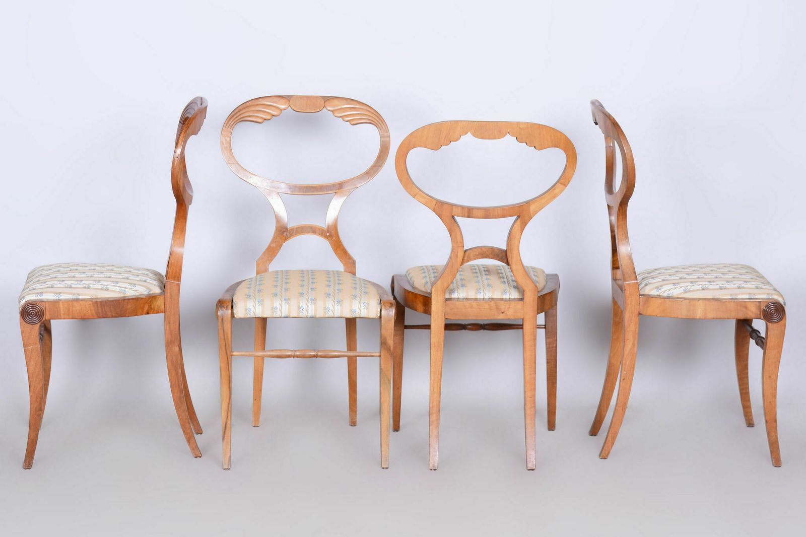 Restored Biedermeier Set Of Four Chairs, Filigree Viennese Chair Model, Oak, Walnut, Vienna, Austria, 1820s photo buy