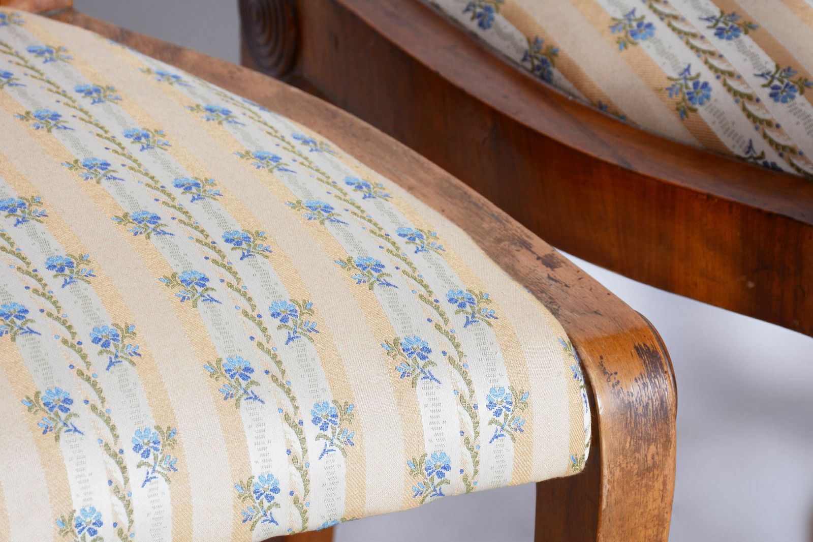 Restored Biedermeier Set Of Four Chairs, Filigree Viennese Chair Model, Oak, Walnut, Vienna, Austria, 1820s photo vintage