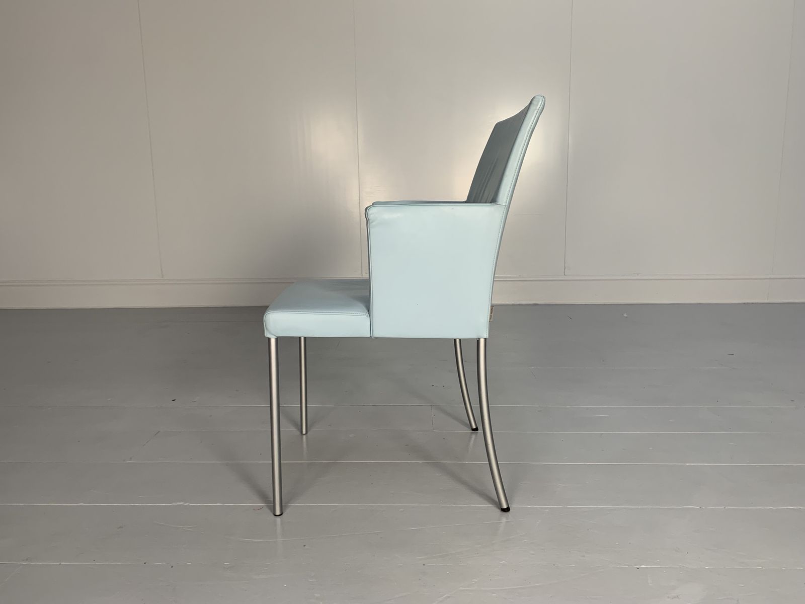 photo furniture Suite Of 8 Walter Knoll “Jason 391” Dining Chairs – In Sky Blue Leather
