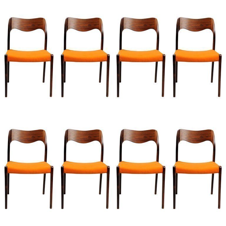 Niels Otto Møller Eight Fully Restored Dining Rosewood Chairs In Rosewood, Custom Upholstery Included