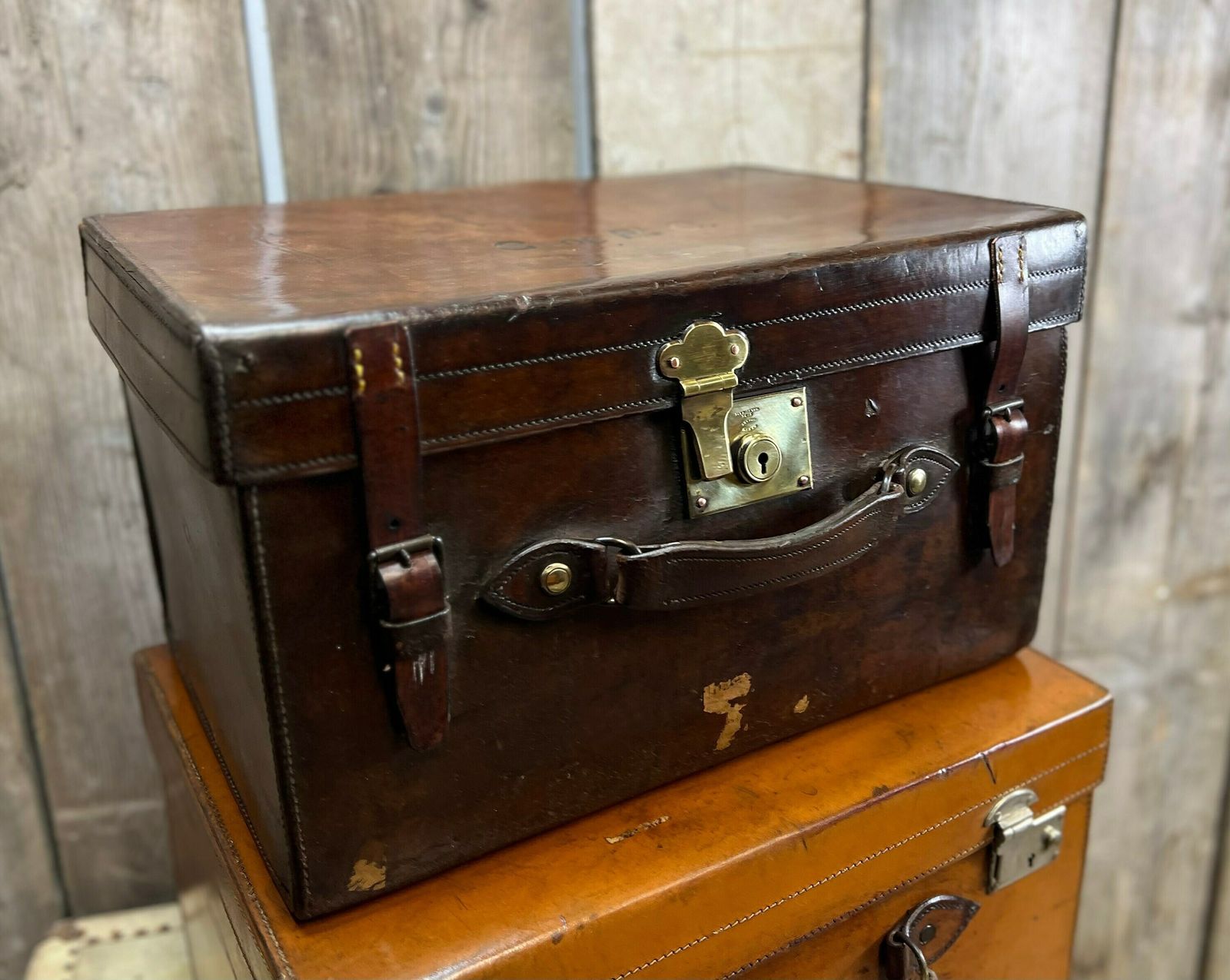 Victorian Solid Leather Hatbox Trunk By Army & Navy London photo 804.0