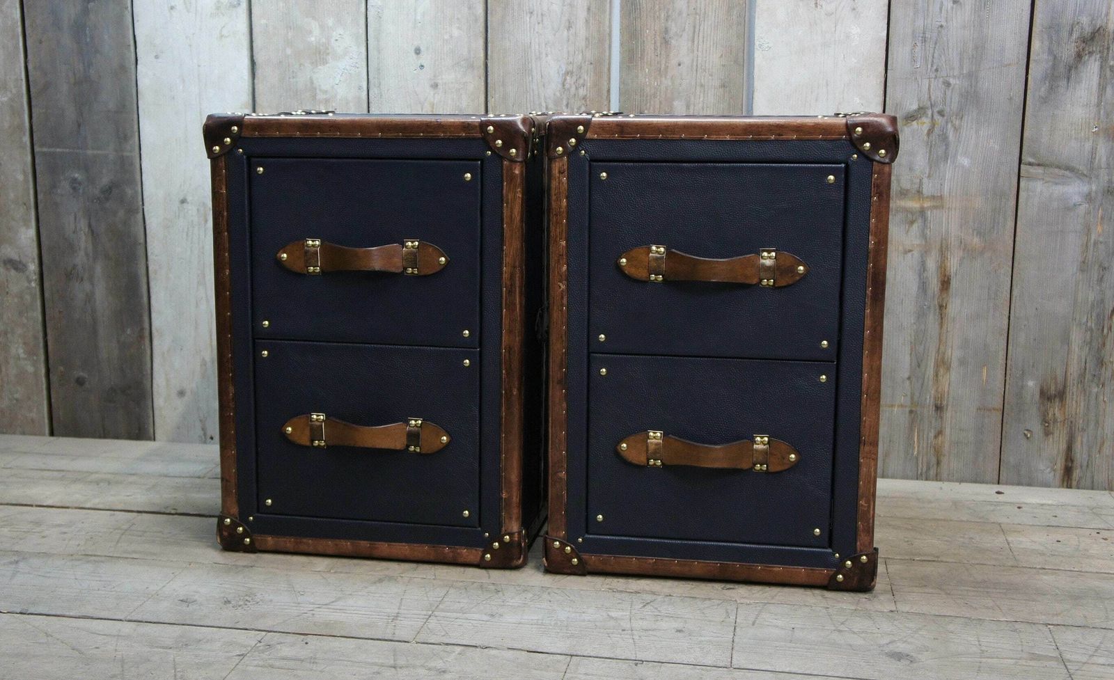 Pebble Blue & Tan Bridle Leather Luxury Night Stands Bedroom Furniture Side Tables Made In Nottingham England photo furniture