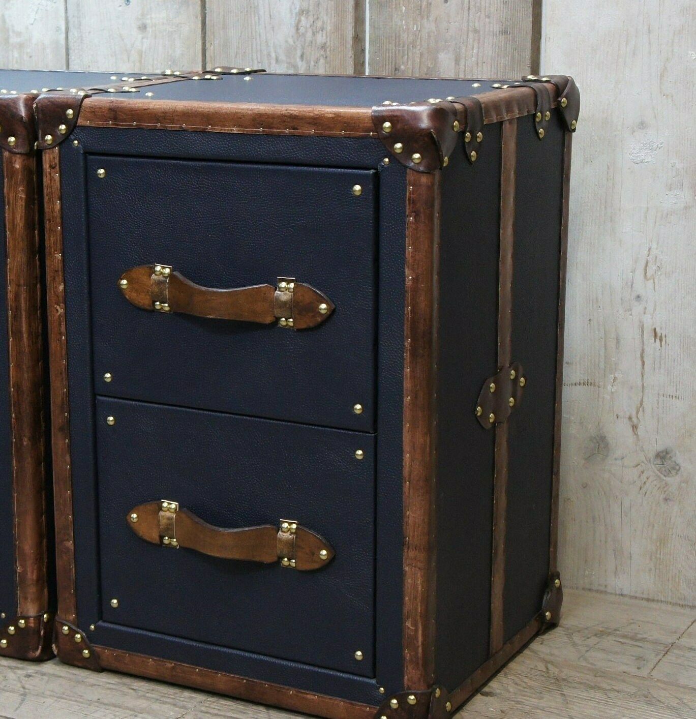 Pebble Blue & Tan Bridle Leather Luxury Night Stands Bedroom Furniture Side Tables Made In Nottingham England photo vinterior