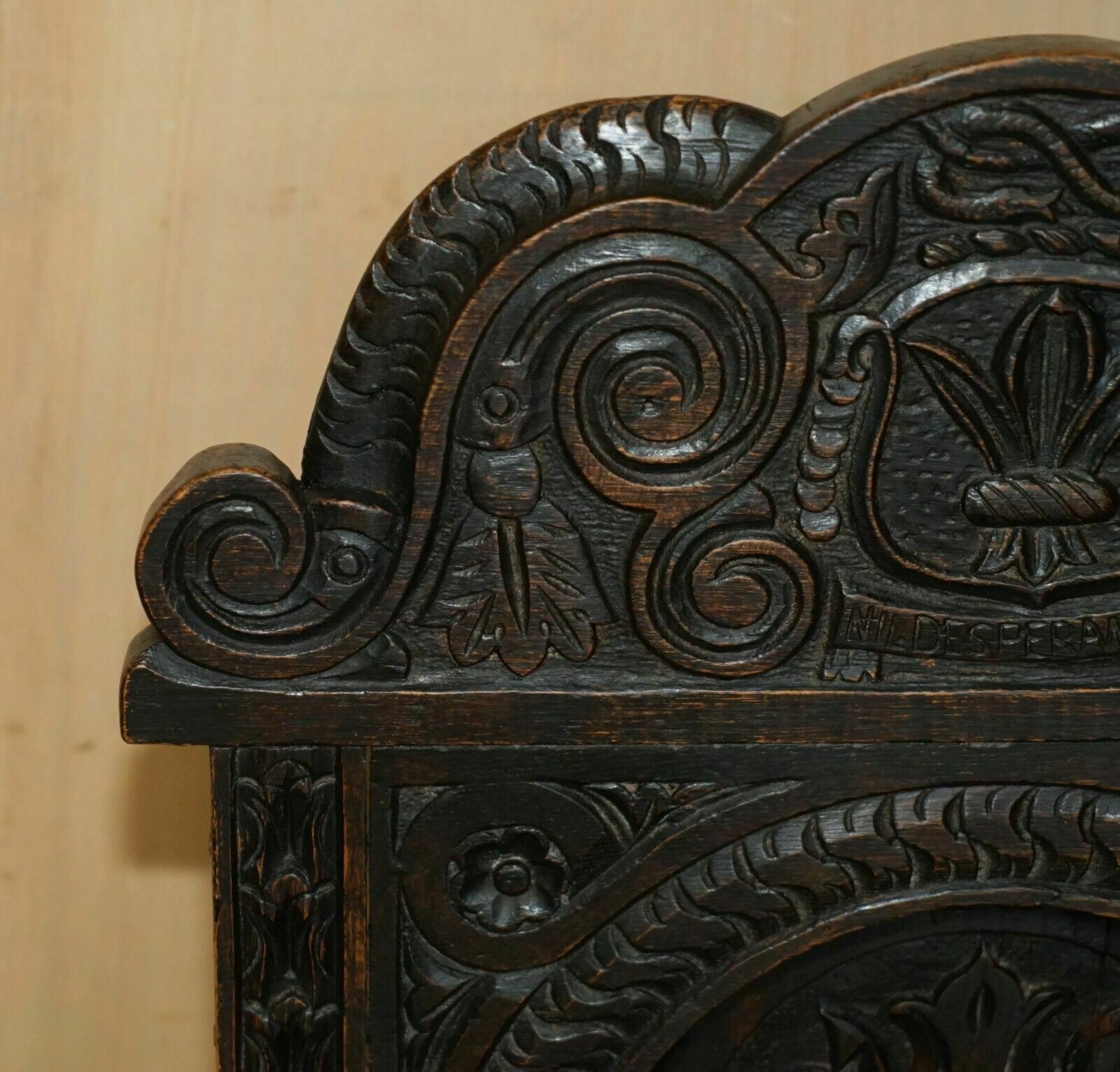 Antique Pair Of 17th Century Jacobean English Oak Chairs From The Film Hellboy photo vinterior