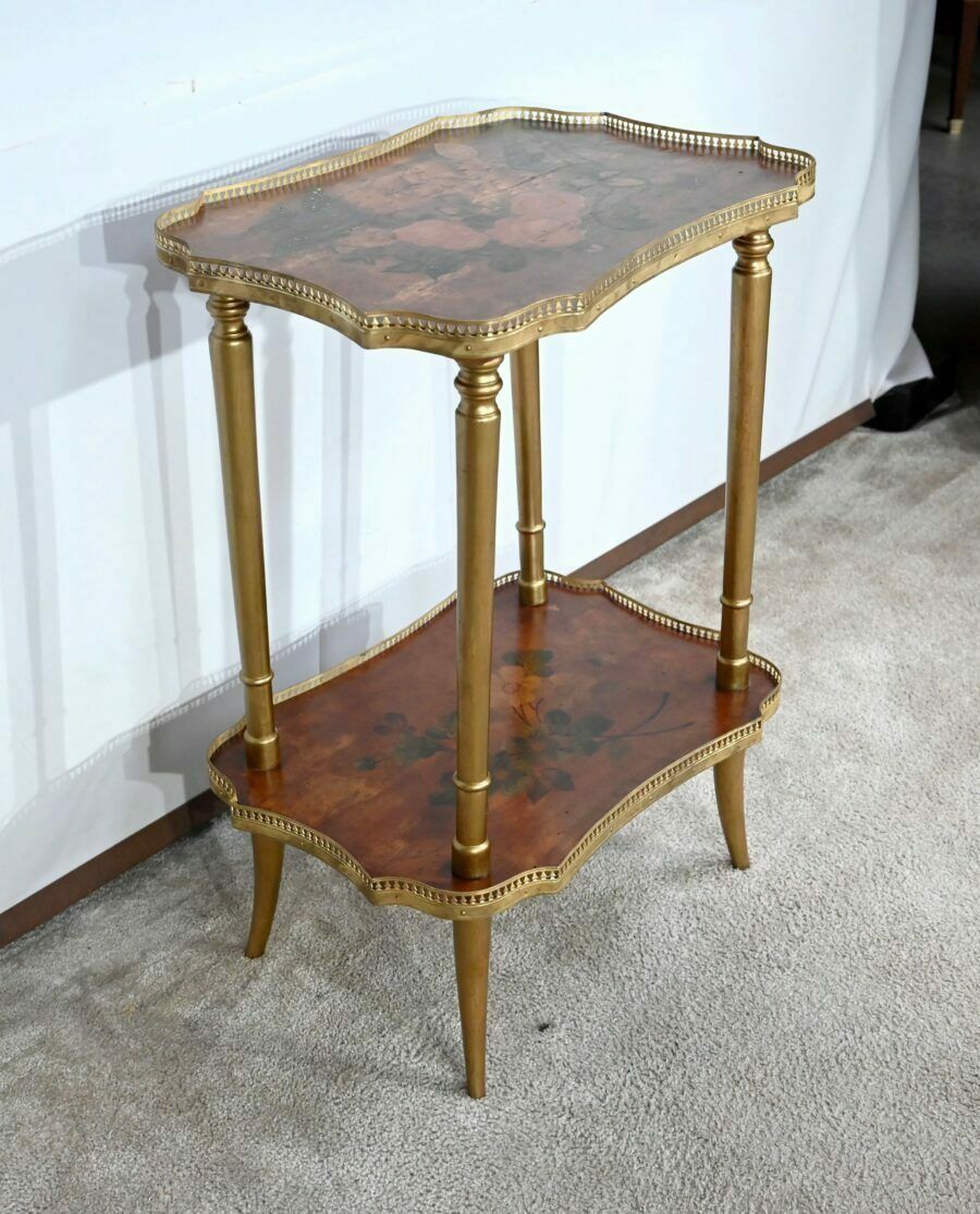 Small Thuya Speckled Living Room Table With Painted Decoration – 1920 photo for sale