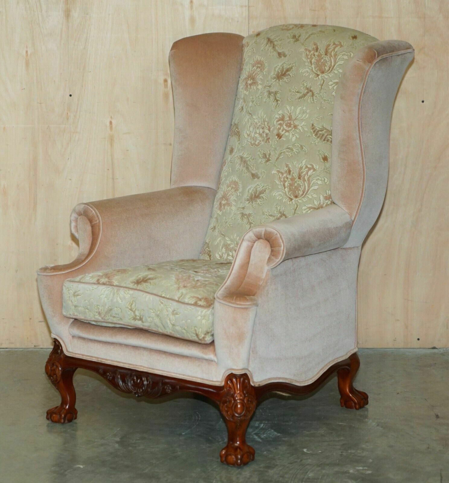 Stunning Pair Of Victorian Style Claw & Ball Feet Floral Wingback Armchairs photo furniture
