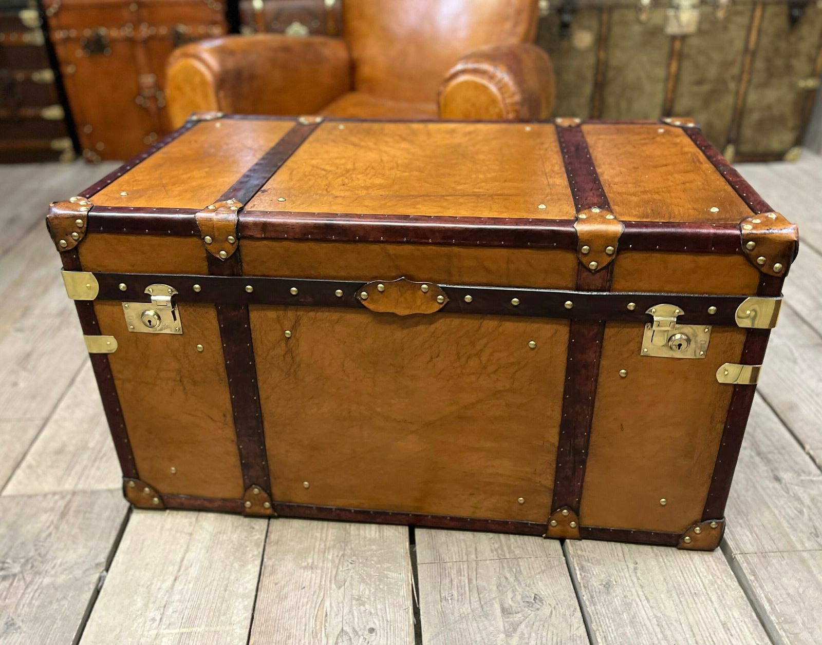 Luxury Leather Coffee Table Trunk, Chest , Room Decor , Leather Craft