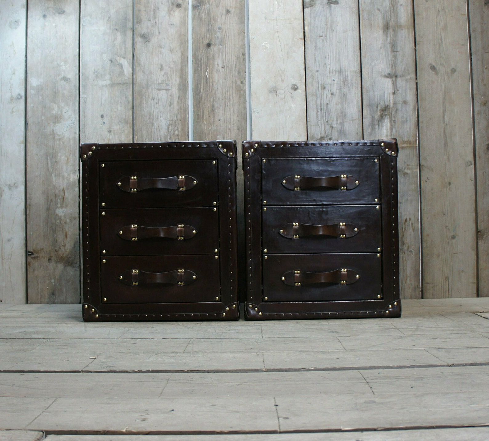 Dark Brown Luxury Leather Bedroom Trunks, Bedroom Decor, Furniture Set, Console Tables photo for sale