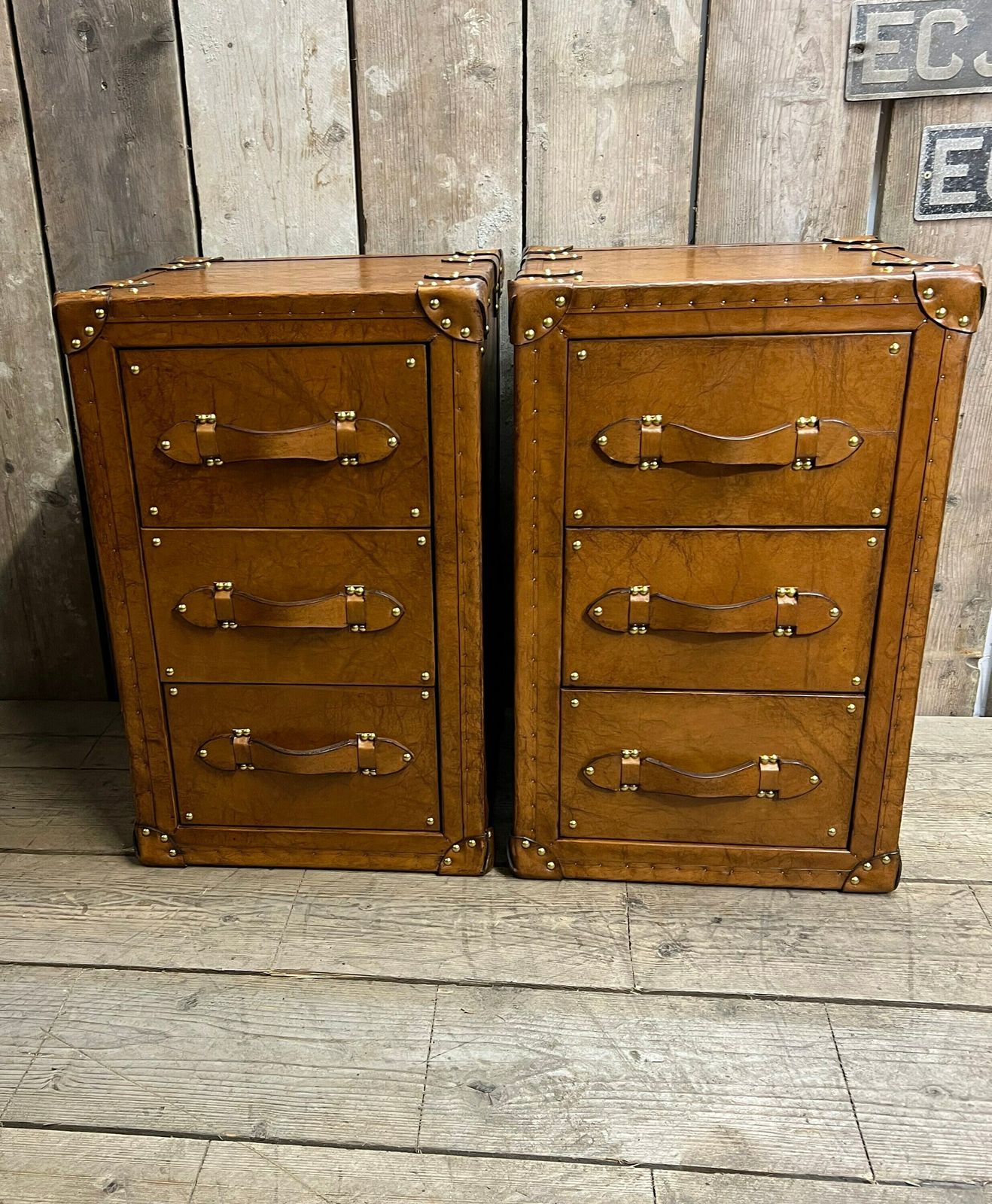 Bedroom Furniture, Home Decor, Luxury Tan Leather Nightstands, Vanities photo vinterior
